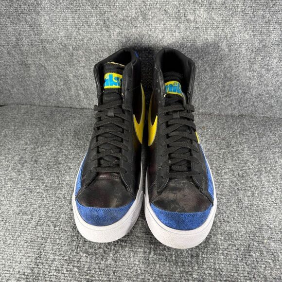 Nike Blazer Mid Mens 13 Shoes Black Blue Yellow Athletic Sneakers Peace Love - Picture 2 of 11